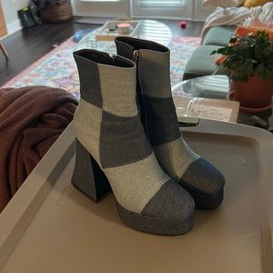 Denim Patchwork Heeled Boots